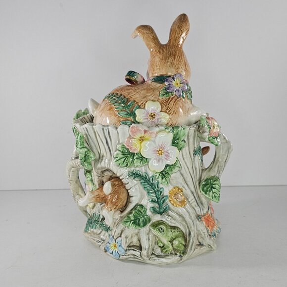 Vintage Fitz & Floyd Woodland Spring Bunny Rabbit Canister Jar *Chips* - Picture 3 of 9